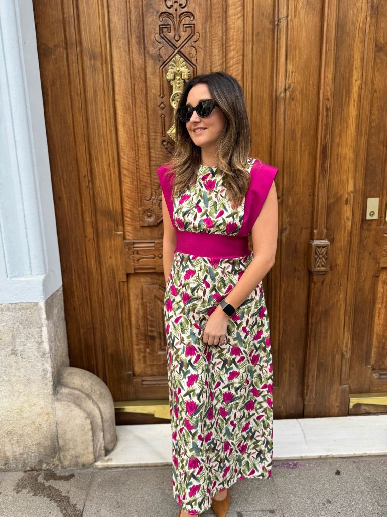 VESTIDO ESTAMPADO FAJÍN CONTRASTE